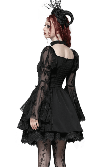 Chic Gothic Mini Dress with Delicate Butterfly Details